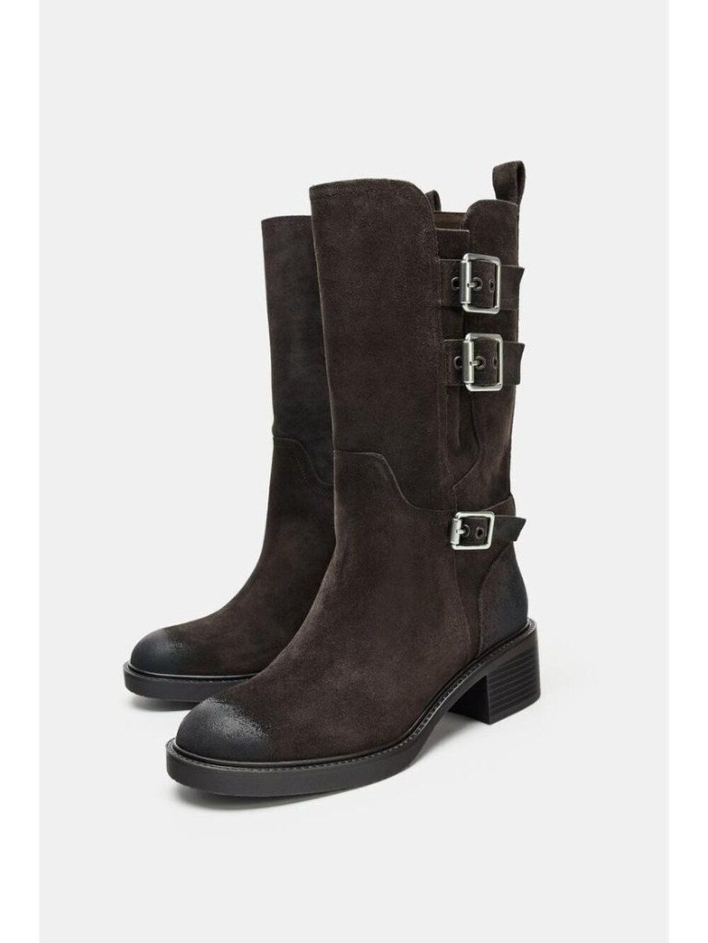 ZaraβWomens Buckled Split Suede Ankle Boots EU 38 US 7.5 Brown 2156/610 NWOB